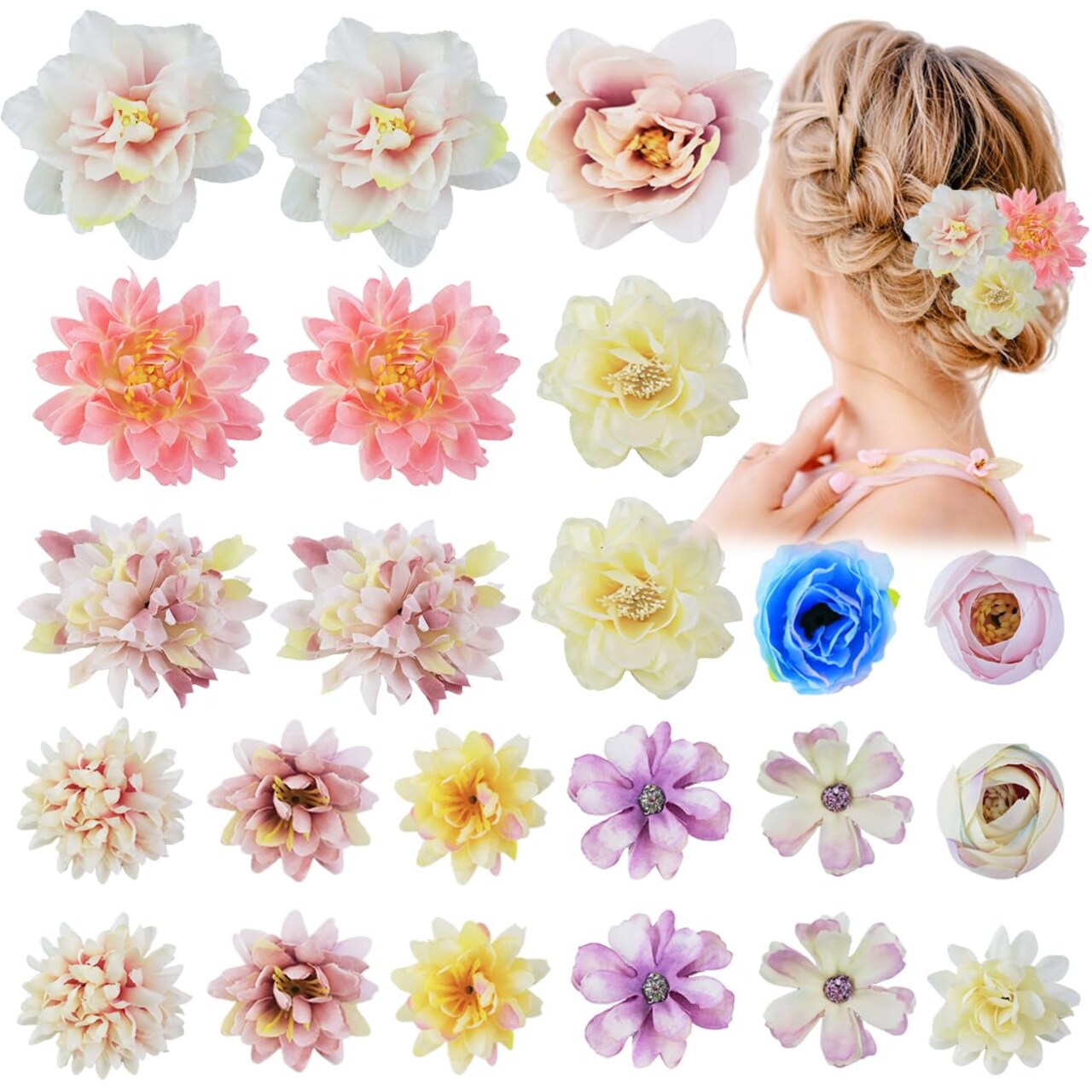 23pcs Flower Hair Clips Hair Barrettes for Women Flower Hair Accessories(pink,yellow)
